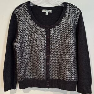 Beth Bowley Wool Cashmere‎ Blend Cardigan Sweater Women's Large Black Sequin